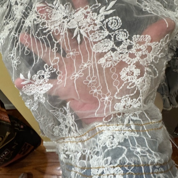 POL Women's Blue Denim Jacket with White Lace - Picture 8 of 9